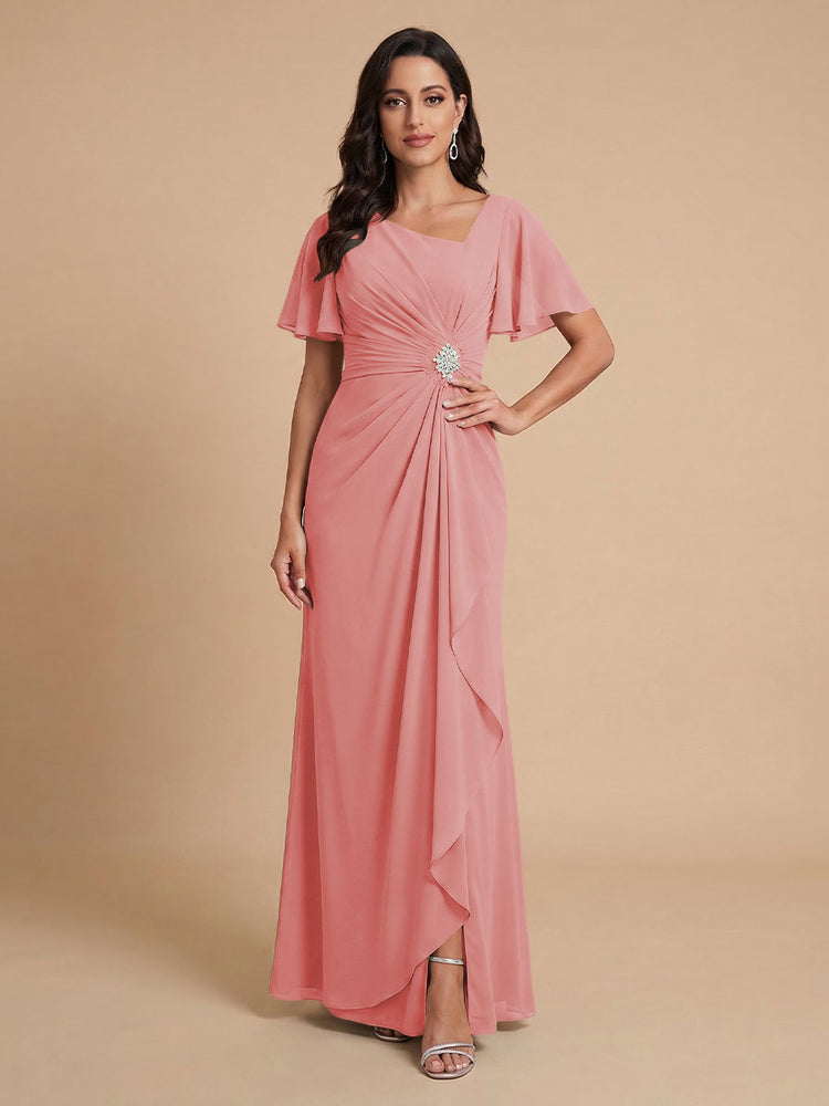 Chiffon A-Line V Neck Long Bridesmaid Dresses with Ruffles
