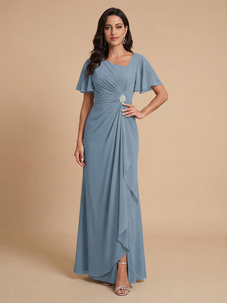 Chiffon A-Line V Neck Long Bridesmaid Dresses with Ruffles