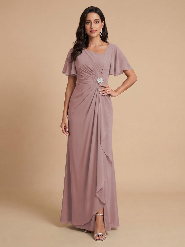 Chiffon A-Line V Neck Long Bridesmaid Dresses with Ruffles