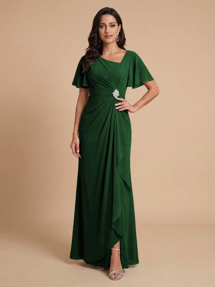 Chiffon A-Line V Neck Long Bridesmaid Dresses with Ruffles