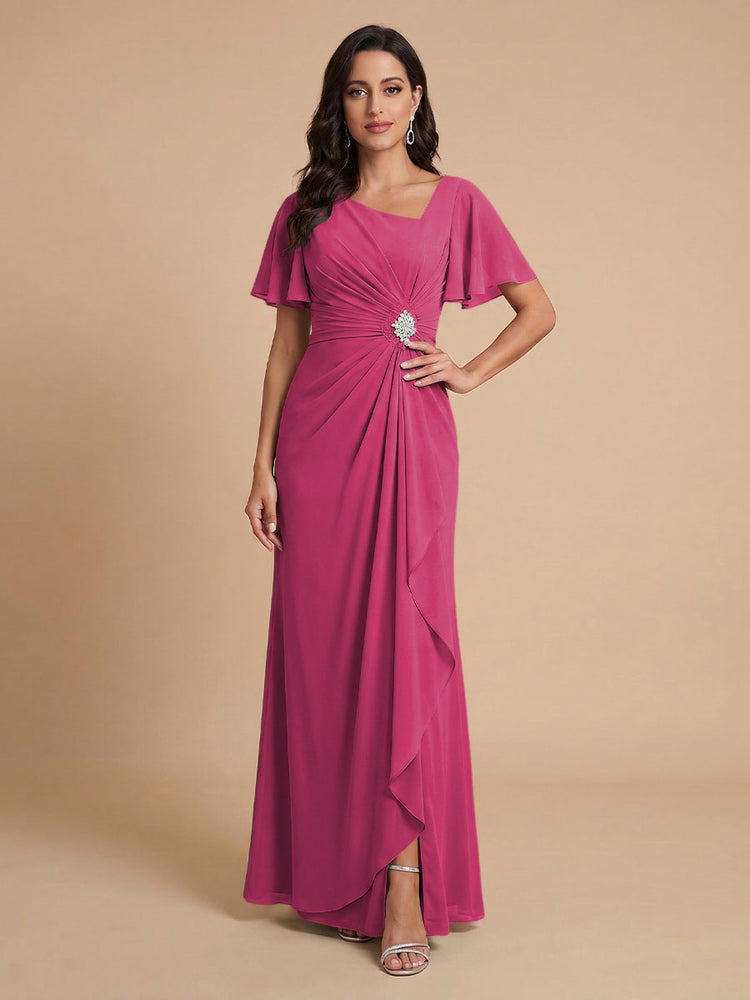 Chiffon A-Line V Neck Long Bridesmaid Dresses with Ruffles