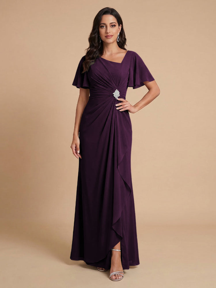 Chiffon A-Line V Neck Long Bridesmaid Dresses with Ruffles