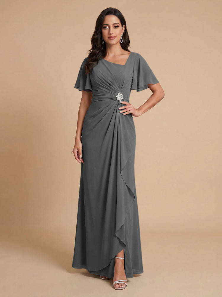 Chiffon A-Line V Neck Long Bridesmaid Dresses with Ruffles