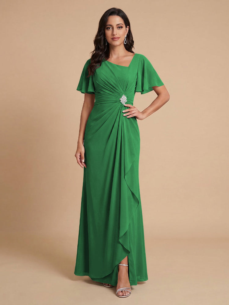 Chiffon A-Line V Neck Long Bridesmaid Dresses with Ruffles