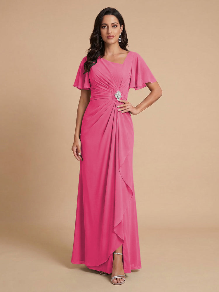 Chiffon A-Line V Neck Long Bridesmaid Dresses with Ruffles