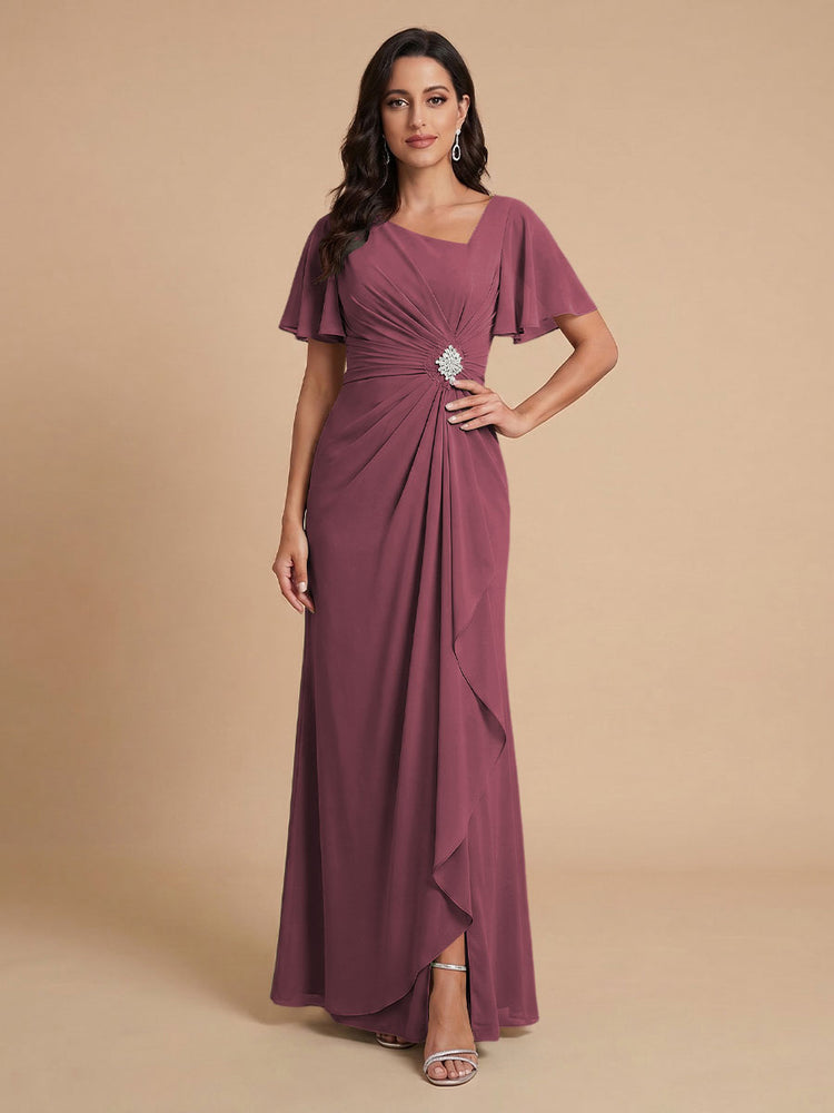 Chiffon A-Line V Neck Long Bridesmaid Dresses with Ruffles