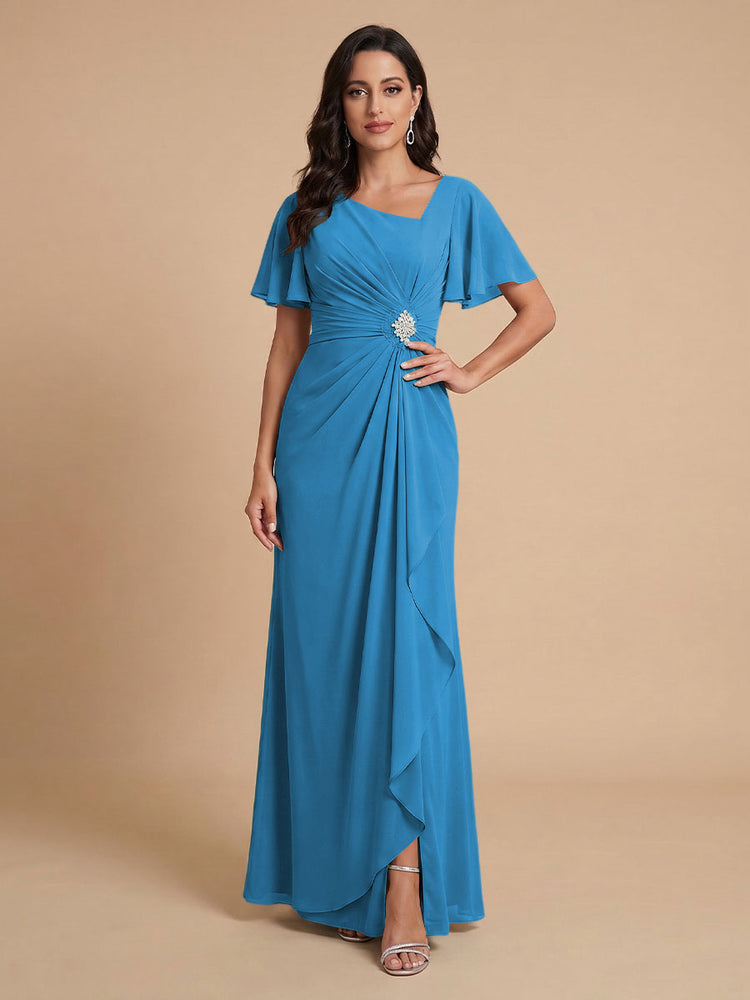 Chiffon A-Line V Neck Long Bridesmaid Dresses with Ruffles