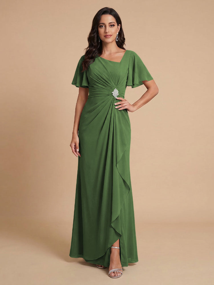 Chiffon A-Line V Neck Long Bridesmaid Dresses with Ruffles