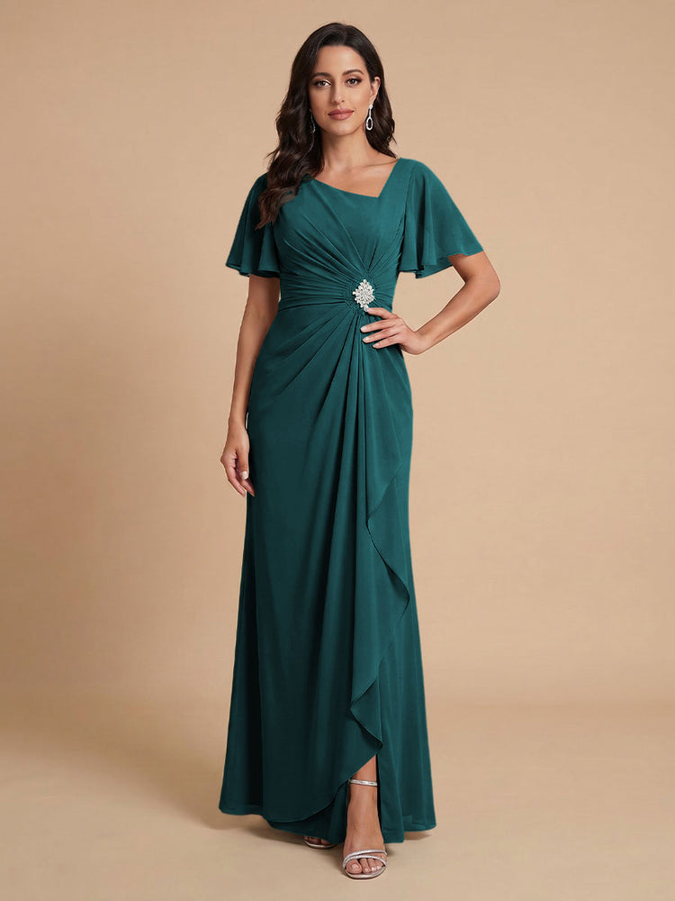 Chiffon A-Line V Neck Long Bridesmaid Dresses with Ruffles