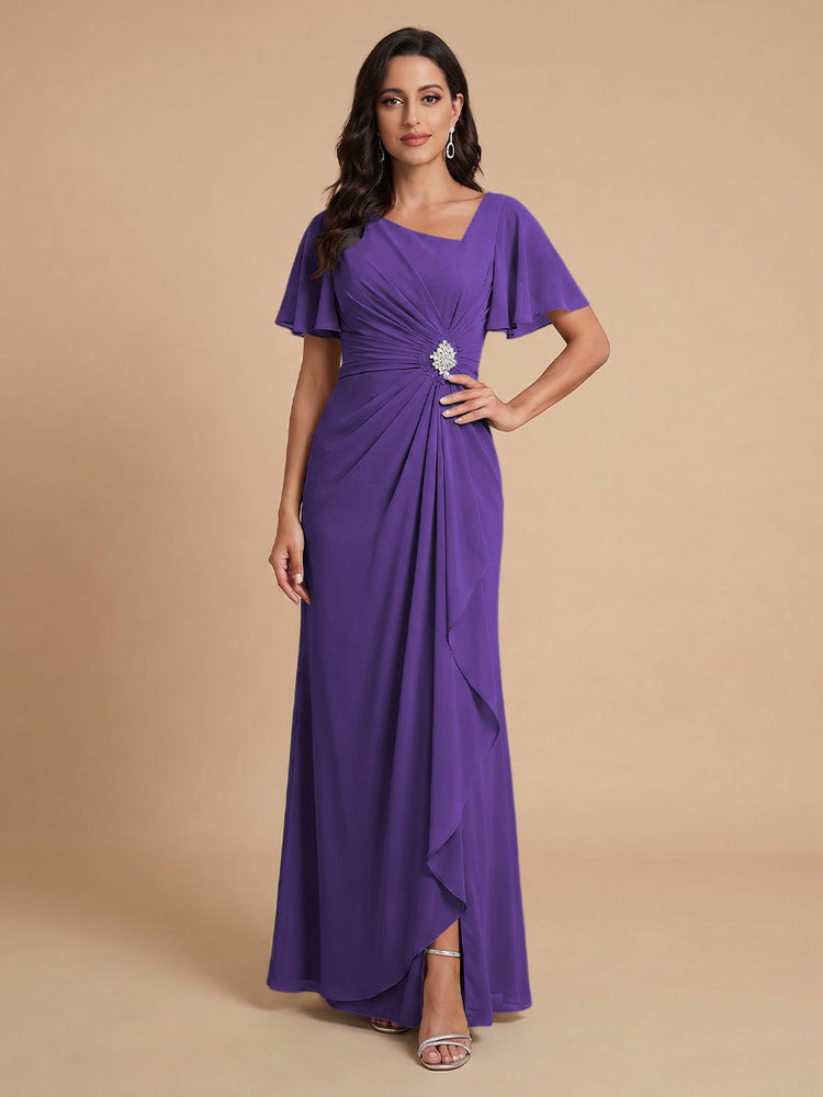 Chiffon A-Line V Neck Long Bridesmaid Dresses with Ruffles