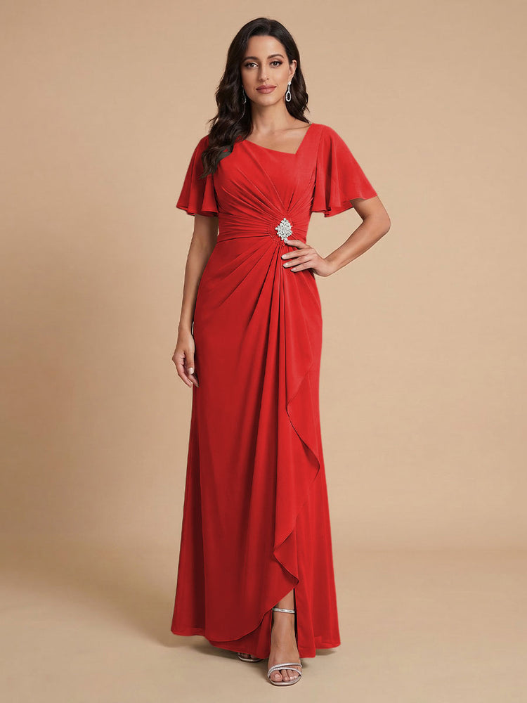 Chiffon A-Line V Neck Long Bridesmaid Dresses with Ruffles