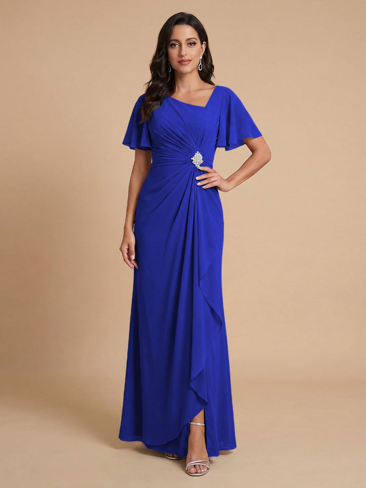 Chiffon A-Line V Neck Long Bridesmaid Dresses with Ruffles