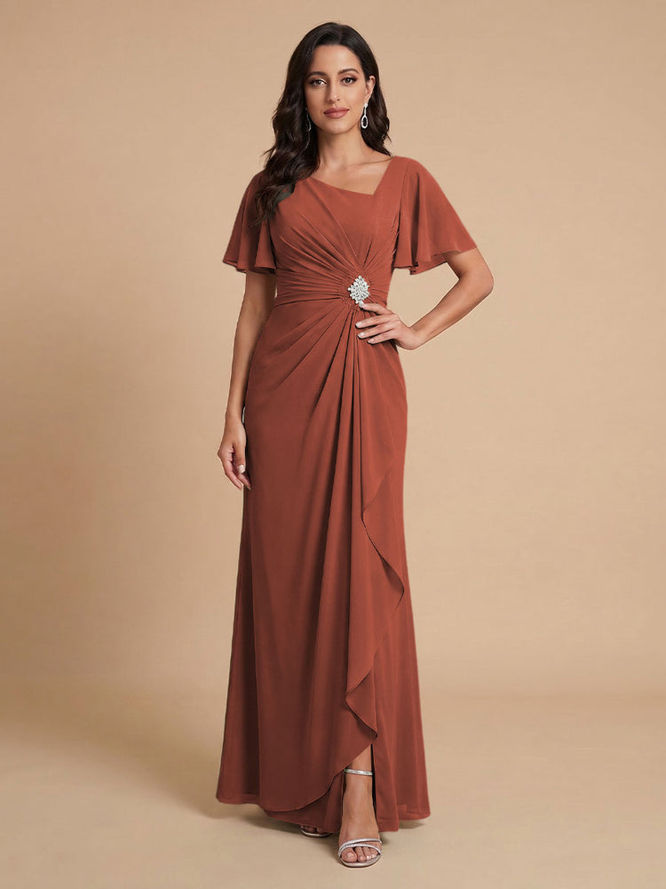 Chiffon A-Line V Neck Long Bridesmaid Dresses with Ruffles