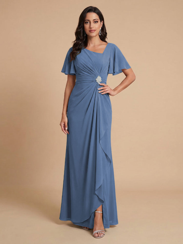 Chiffon A-Line V Neck Long Bridesmaid Dresses with Ruffles