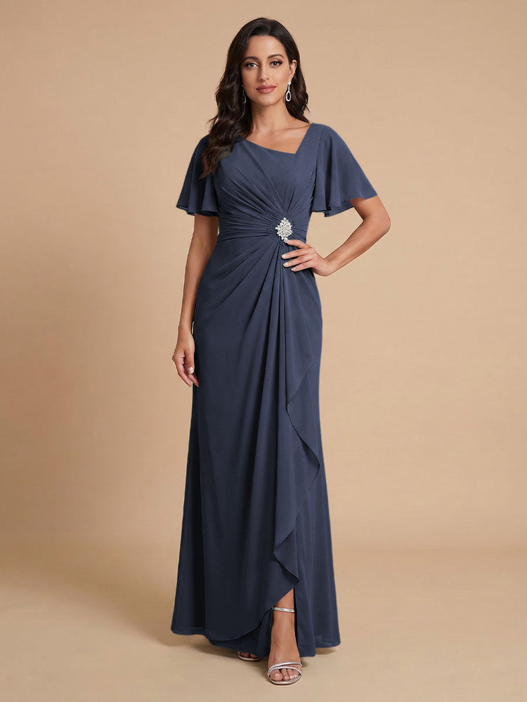 Chiffon A-Line V Neck Long Bridesmaid Dresses with Ruffles
