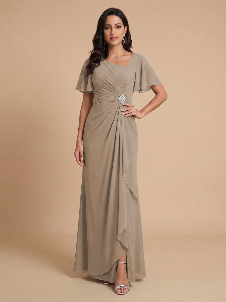 Chiffon A-Line V Neck Long Bridesmaid Dresses with Ruffles