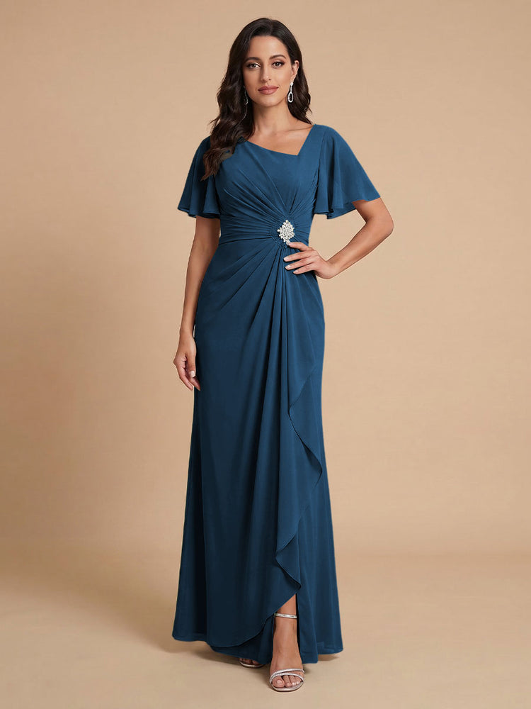 Chiffon A-Line V Neck Long Bridesmaid Dresses with Ruffles