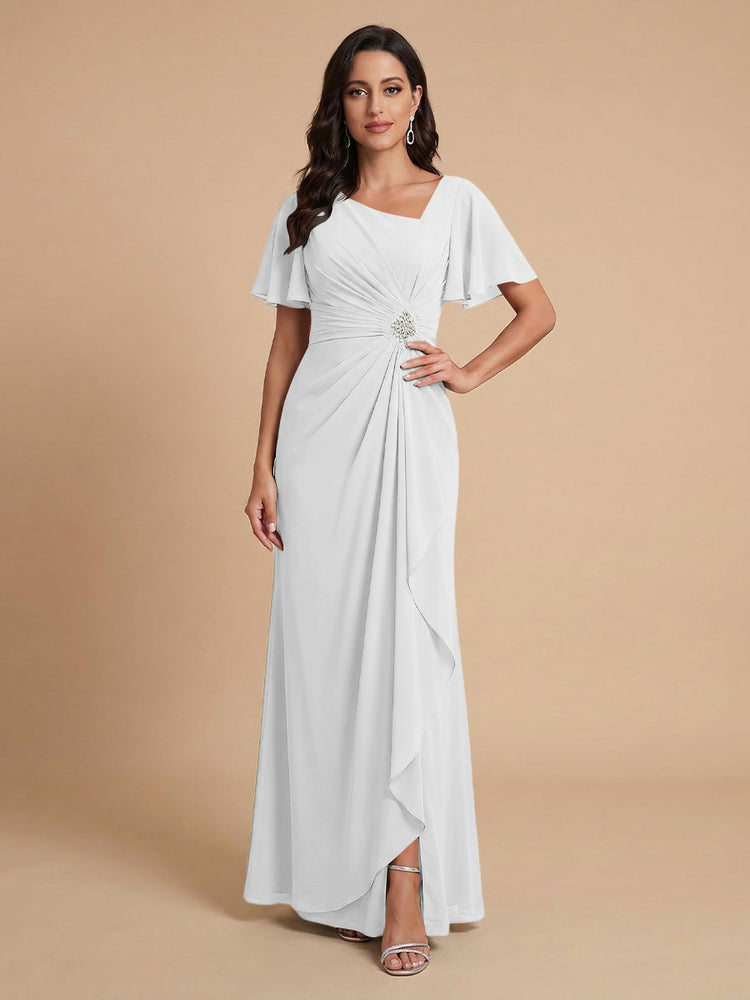Chiffon A-Line V Neck Long Bridesmaid Dresses with Ruffles