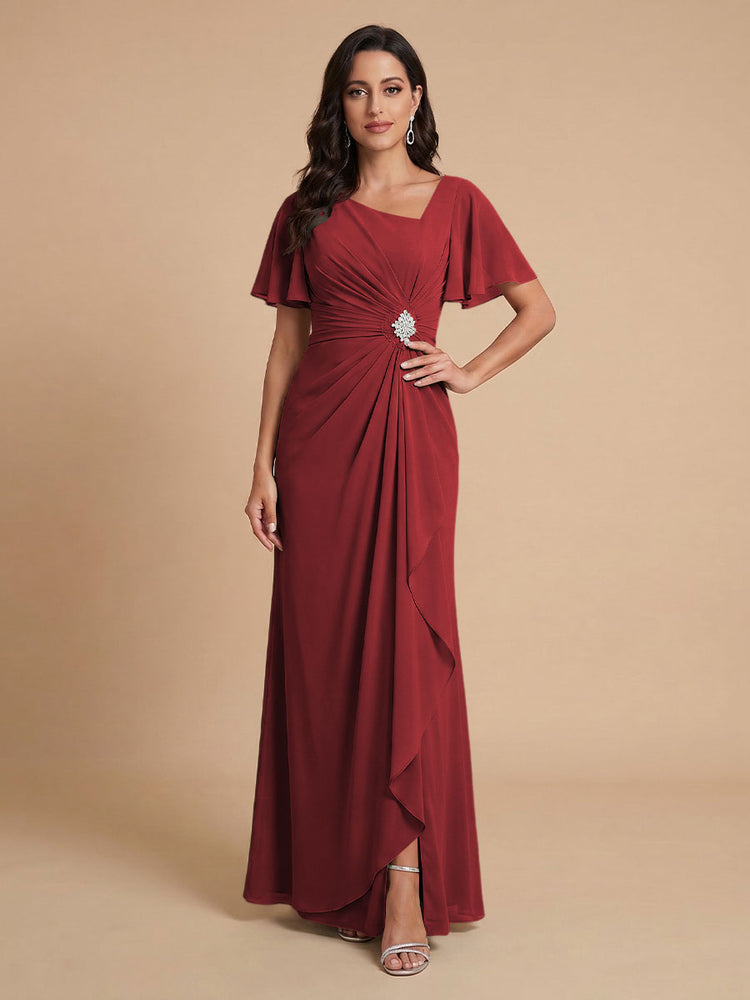 Chiffon A-Line V Neck Long Bridesmaid Dresses with Ruffles