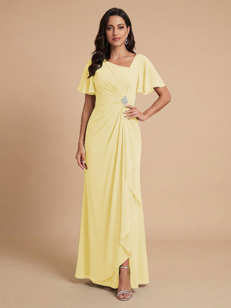 Chiffon A-Line V Neck Long Bridesmaid Dresses with Ruffles