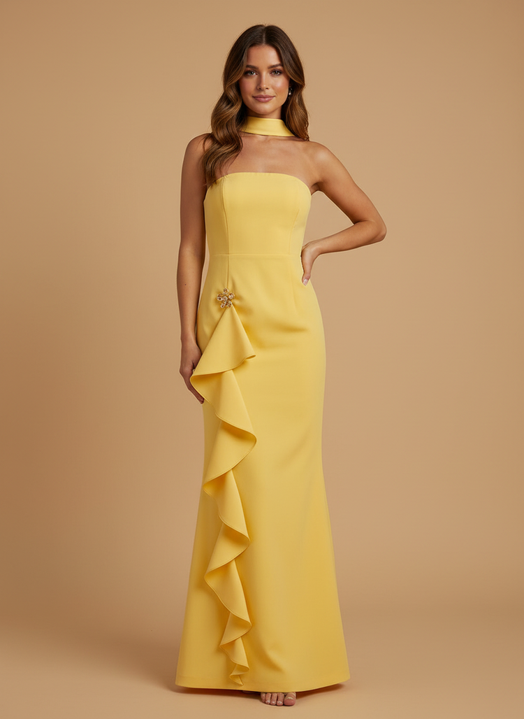 Satin Mermaid Strapless Long Bridesmaid Dresses with 3D Flowers