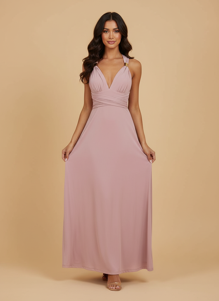 Jersey Mermaid Halter Long Ruched Bridesmaid Dresses