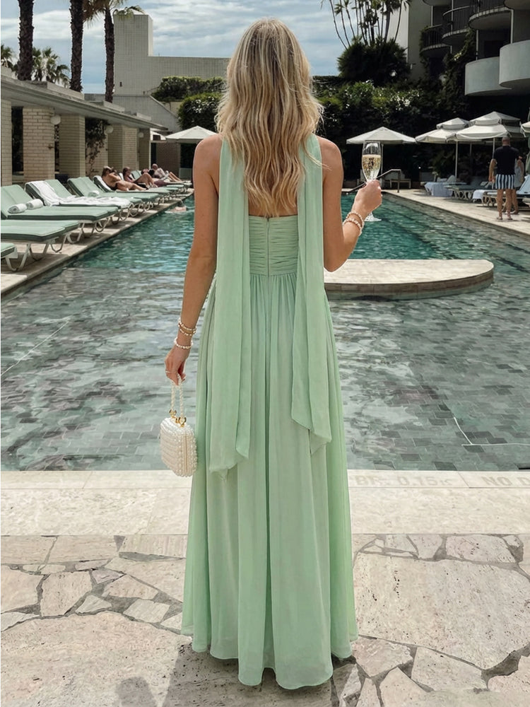 Chiffon A-Line Strapless Long Bridesmaid Dresses with Pleats