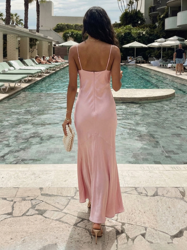Satin Mermaid Spaghetti Straps Long Simple Bridesmaid Dresses