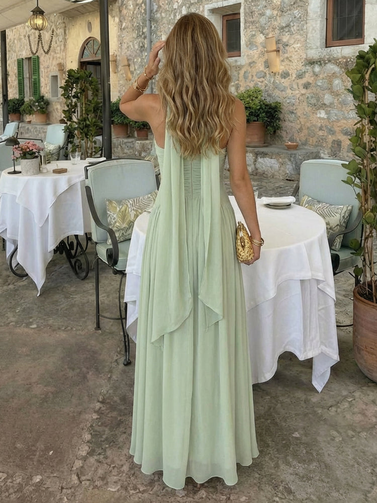 Chiffon A-Line Strapless Long Bridesmaid Dresses with Scarf