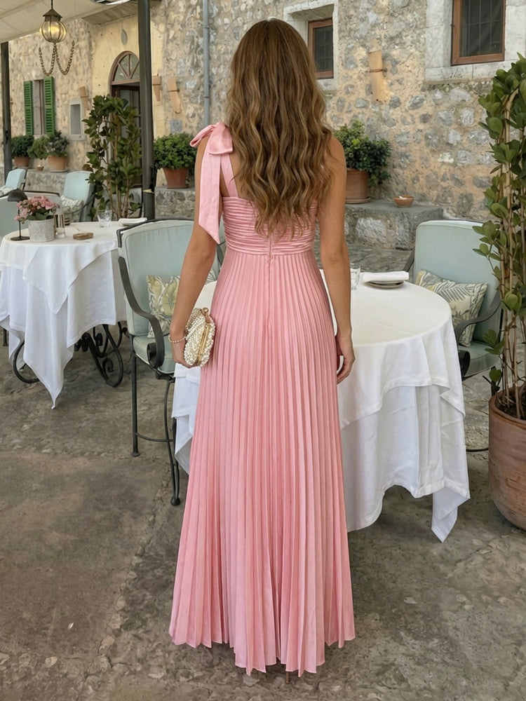 Chiffon A-Line Square Neck Long Bridesmaid Dresses with Pleats