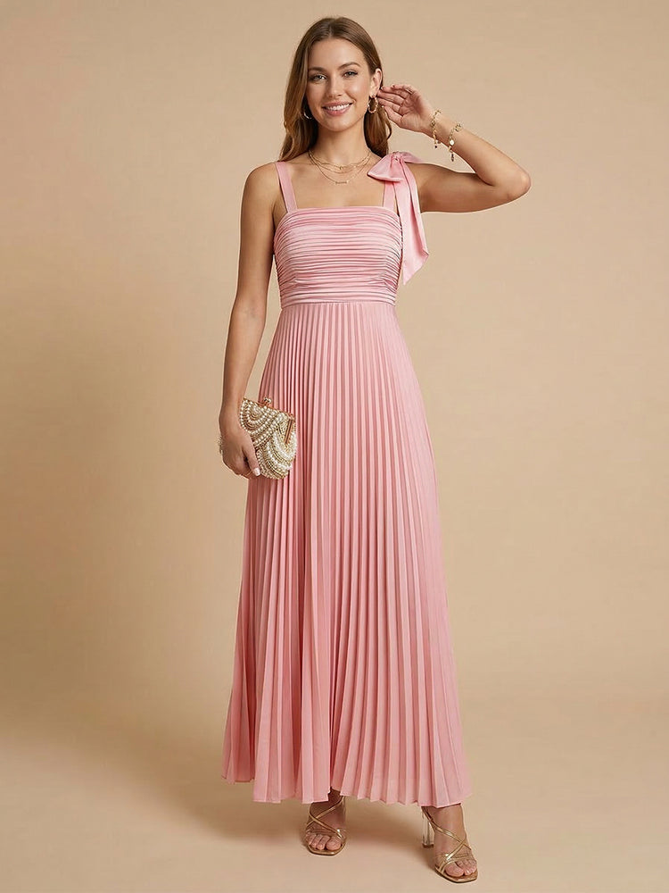 Chiffon A-Line Square Neck Long Bridesmaid Dresses with Pleats