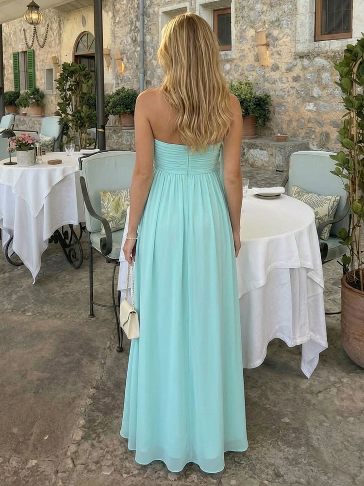 Chiffon A-Line Strapless Long Bridesmaid Dresses with Scarf