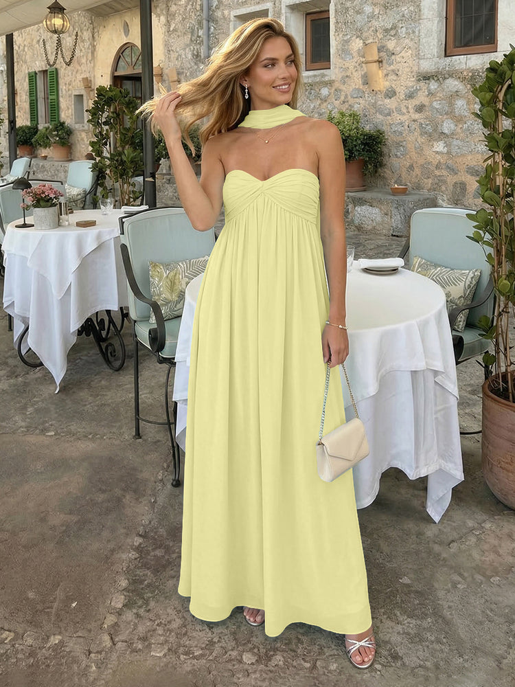 Chiffon A-Line Strapless Long Bridesmaid Dresses with Scarf