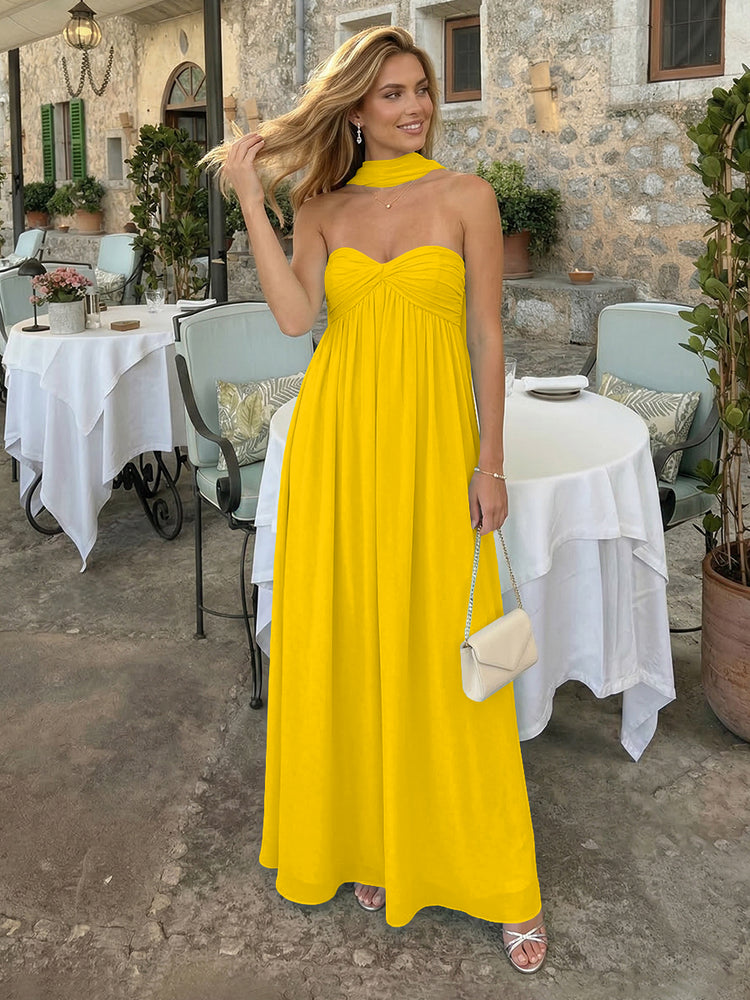 Chiffon A-Line Strapless Long Bridesmaid Dresses with Scarf