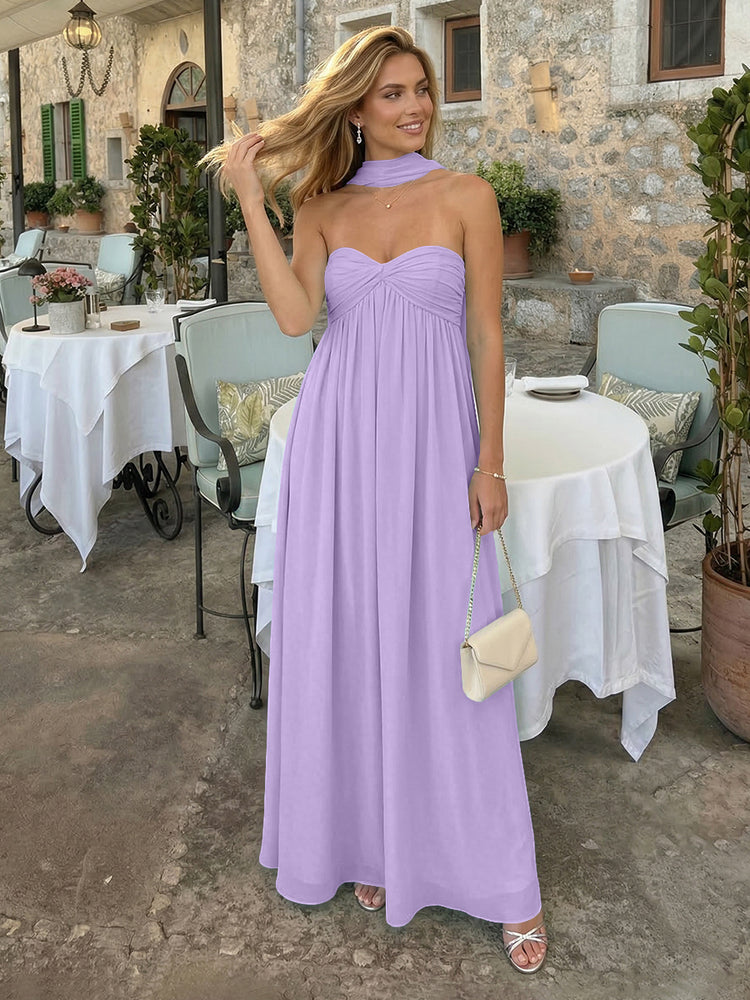 Chiffon A-Line Strapless Long Bridesmaid Dresses with Scarf