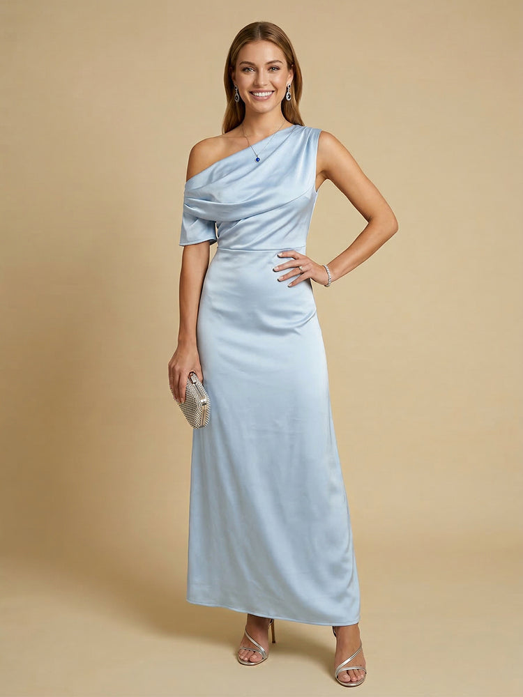 Satin Mermaid One Shoulder Ruched Floor Length Bridesmaid Dresses