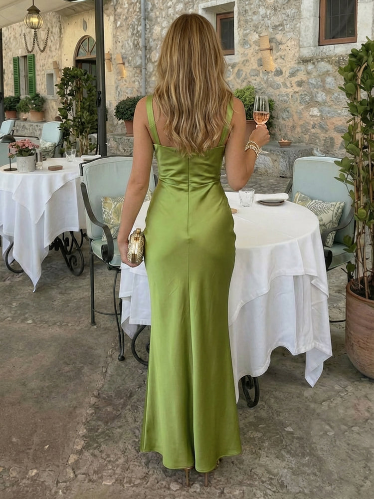 Satin Mermaid Square Neck Sleeveless Minimalist Bridesmaid Dresses