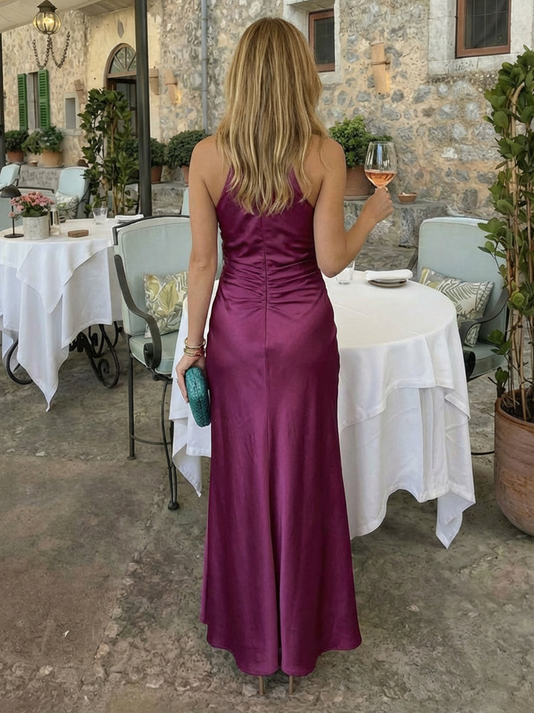 Satin Mermaid High Neck Floor Length Simple Bridesmaid Dresses