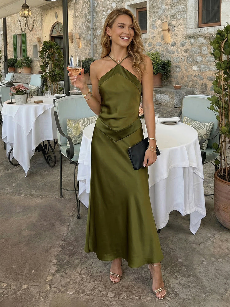 Satin Mermaid Halter Ankle Length Simple Bridesmaid Dresses