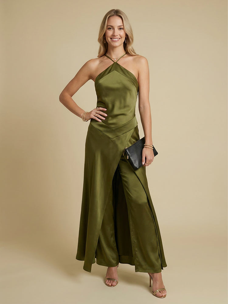 Satin Mermaid Halter Ankle Length Simple Bridesmaid Dresses