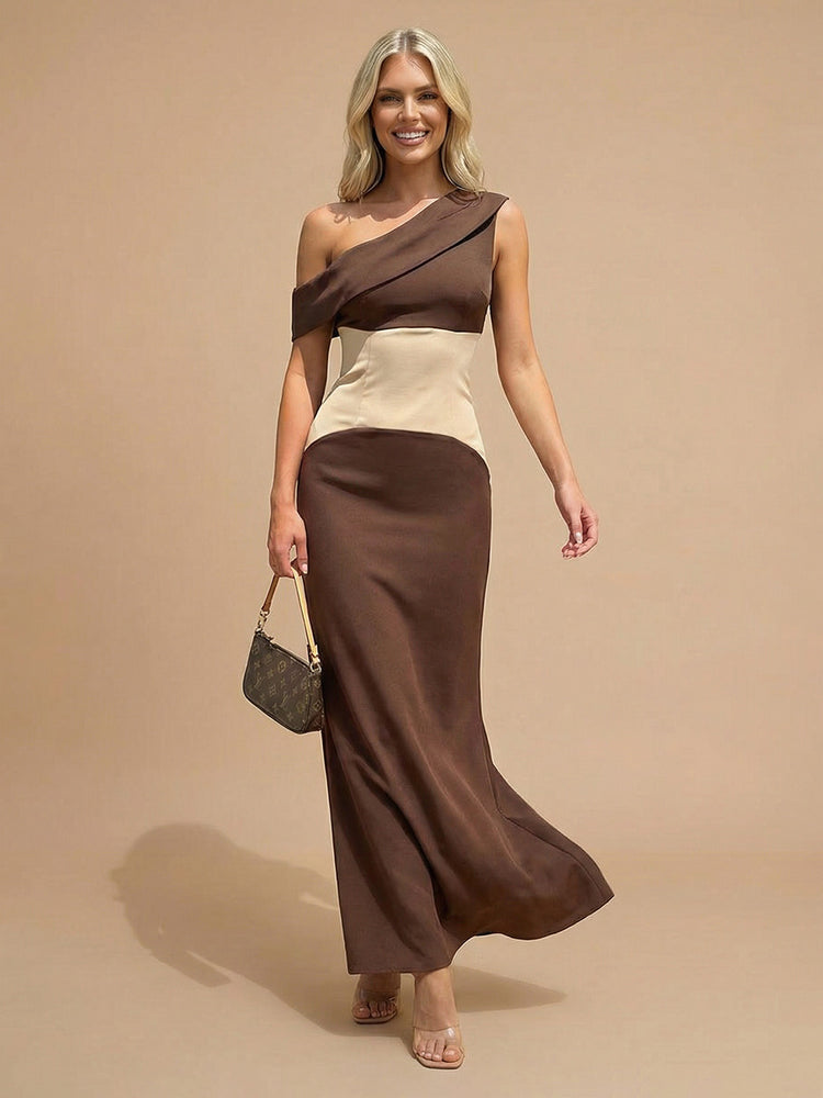 Satin Mermaid One Shoulder Long Bridesmaid Dresses with Dots