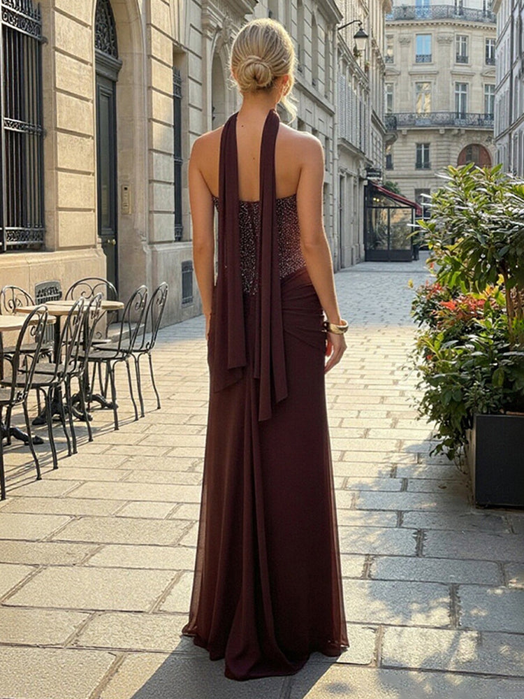Chiffon Mermaid Strapless Long Bridesmaid Dresses with Scarf