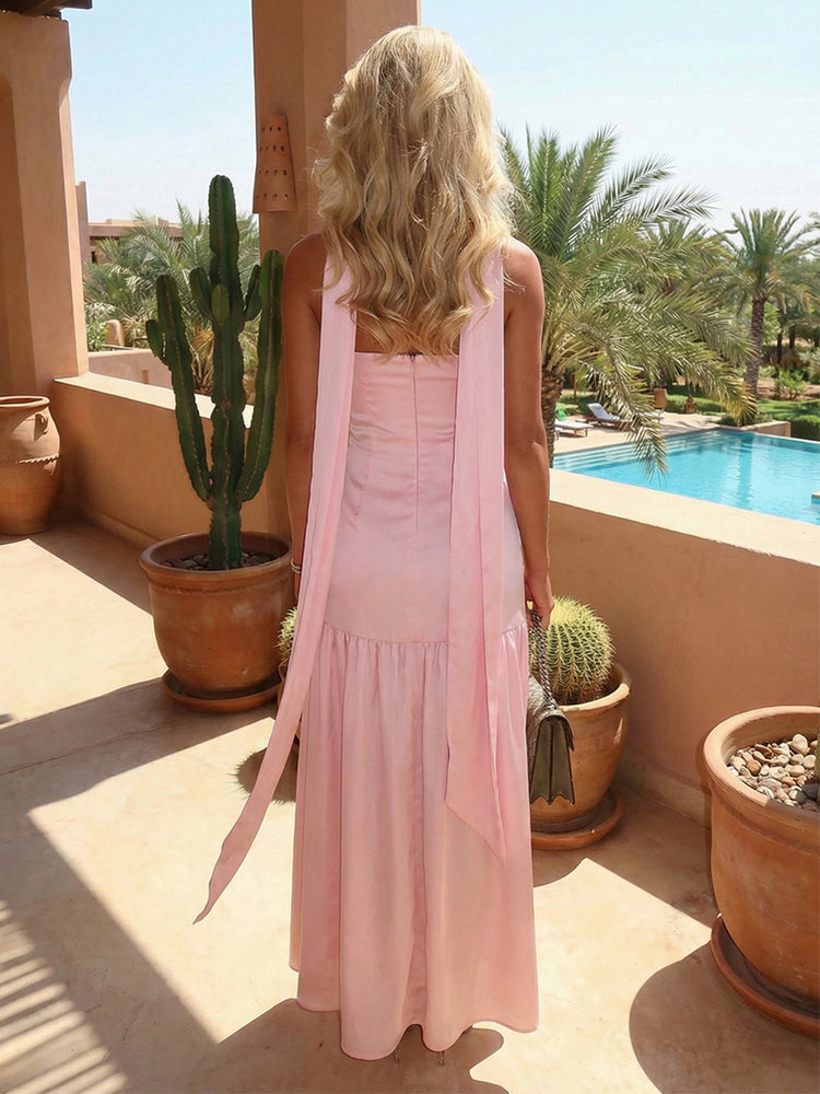 Satin Mermaid Strapless Long Bridesmaid Dresses with Scarf