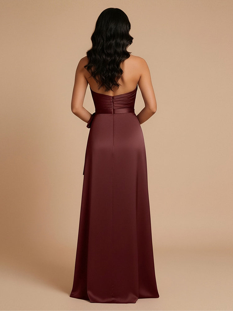 Satin Mermaid Halter Long Bridesmaid Dresses with Side Slit