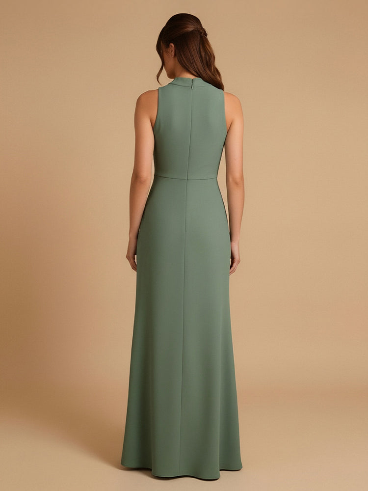 Satin Mermaid High Neck Long Simple Bridesmaid Dresses