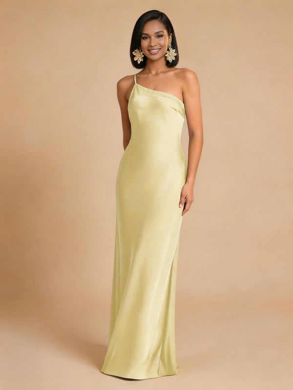 Satin Mermaid One Shoulder Long Simple Bridesmaid Dresses