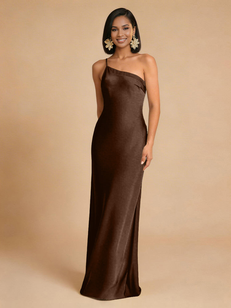 Satin Mermaid One Shoulder Long Simple Bridesmaid Dresses