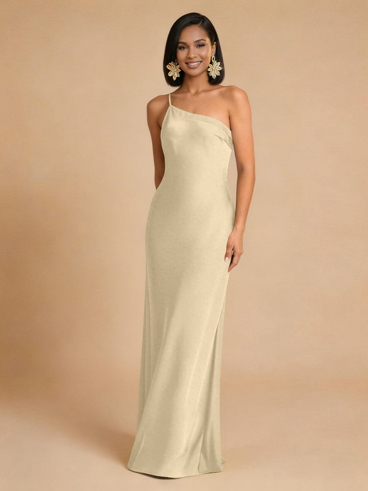 Satin Mermaid One Shoulder Long Simple Bridesmaid Dresses