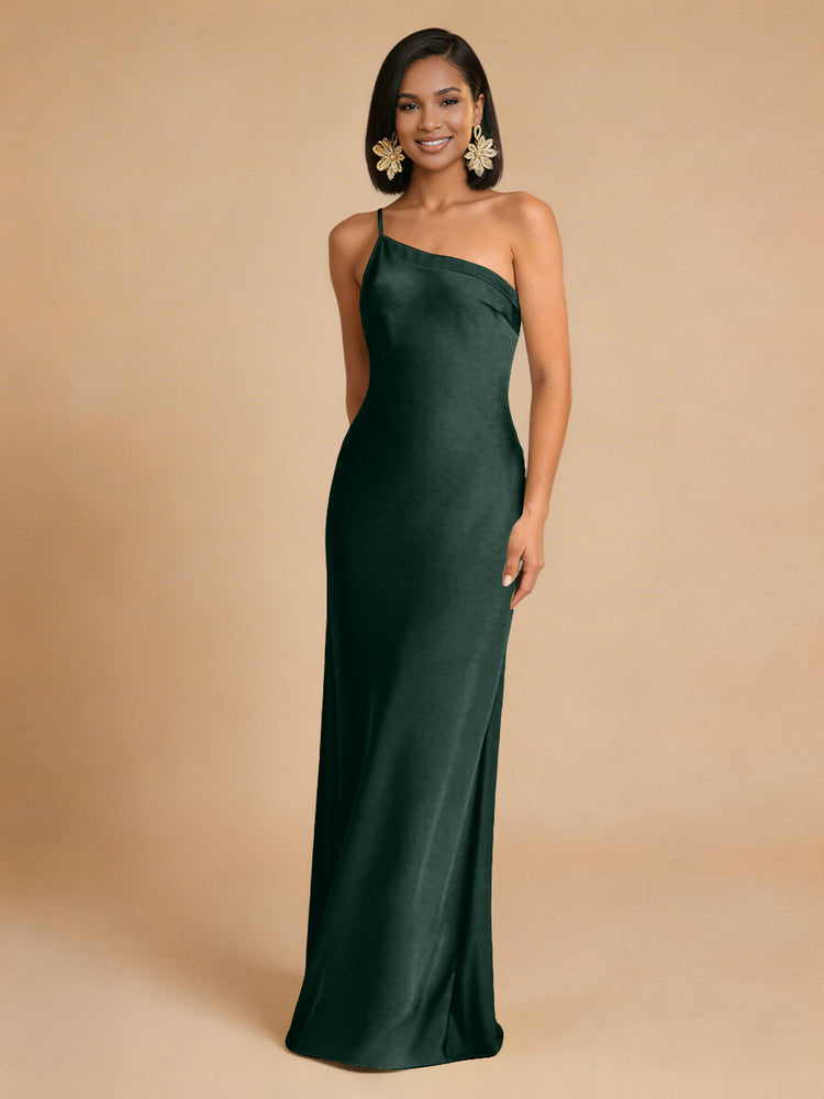 Satin Mermaid One Shoulder Long Simple Bridesmaid Dresses