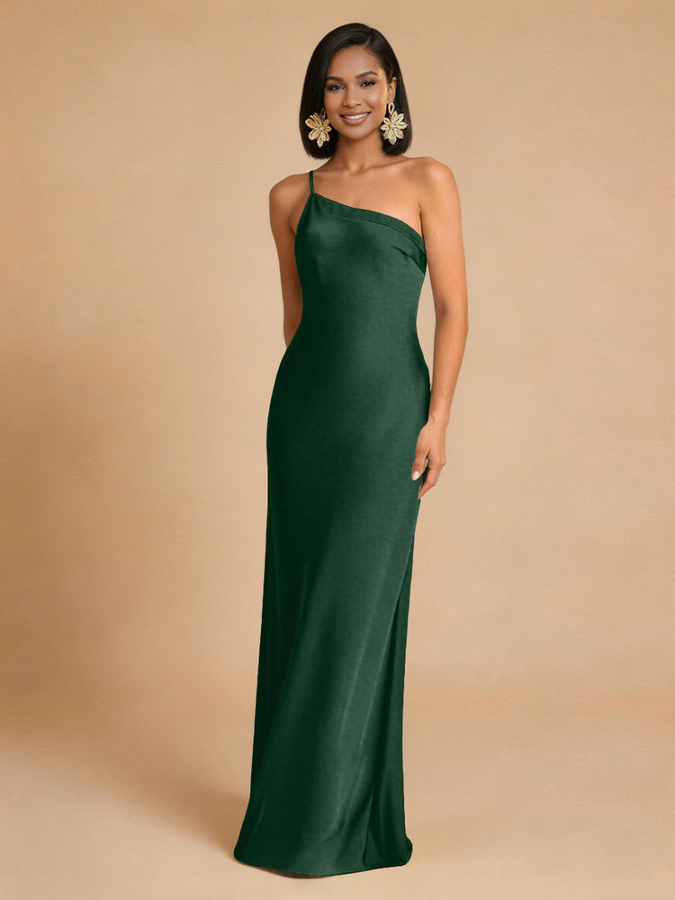 Satin Mermaid One Shoulder Long Simple Bridesmaid Dresses